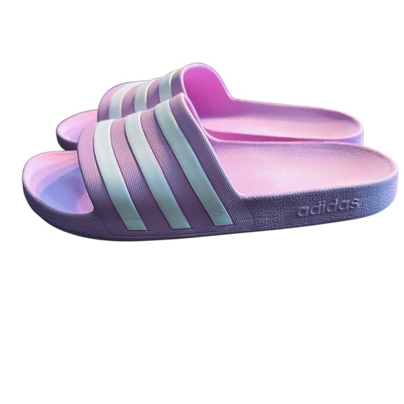 Adidas Adilette Aqua Slides Women’s Size 11 Pink White Stripes Comfort Sandals - Picture 5 of 9